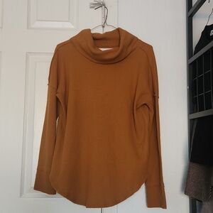 Maeve Brown Waffle Cowl Neck Sweater Small